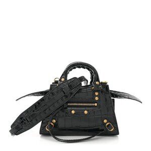 Shiny Supple Calfskin Crocodile Embossed Neo Classic Gold Hardware Nano City